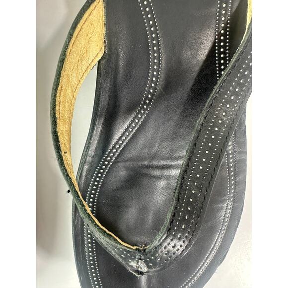 Olukai Ola Full Grain Leather Flip Flops Black Slides Women's Size 10 Sandals - Picture 3 of 14